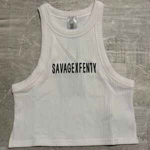 Savage X Fenty Women's Essential Heavy Rib Cropped Logo Tank White Size XS NWT